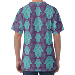 Turquoise Hamsa Pattern Print Men's Velvet T-Shirt