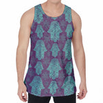 Turquoise Hamsa Pattern Print Men's Velvet Tank Top