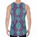 Turquoise Hamsa Pattern Print Men's Velvet Tank Top