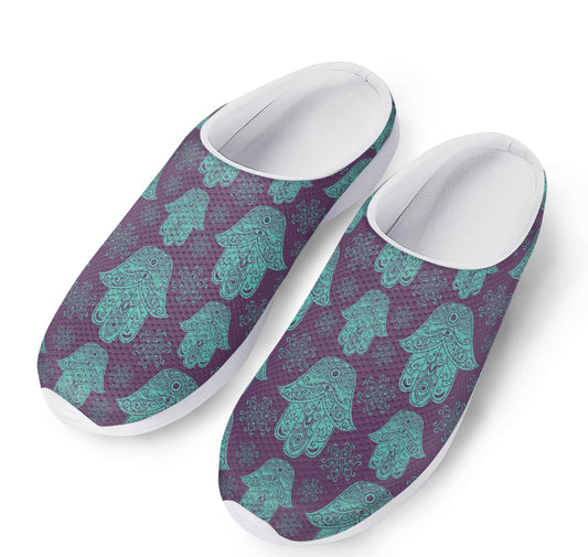 Turquoise Hamsa Pattern Print Mesh Casual Shoes