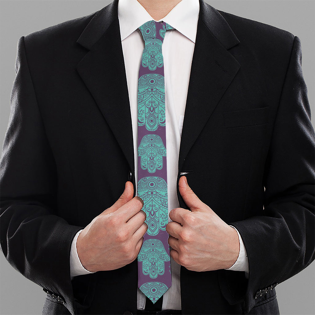 Turquoise Hamsa Pattern Print Necktie
