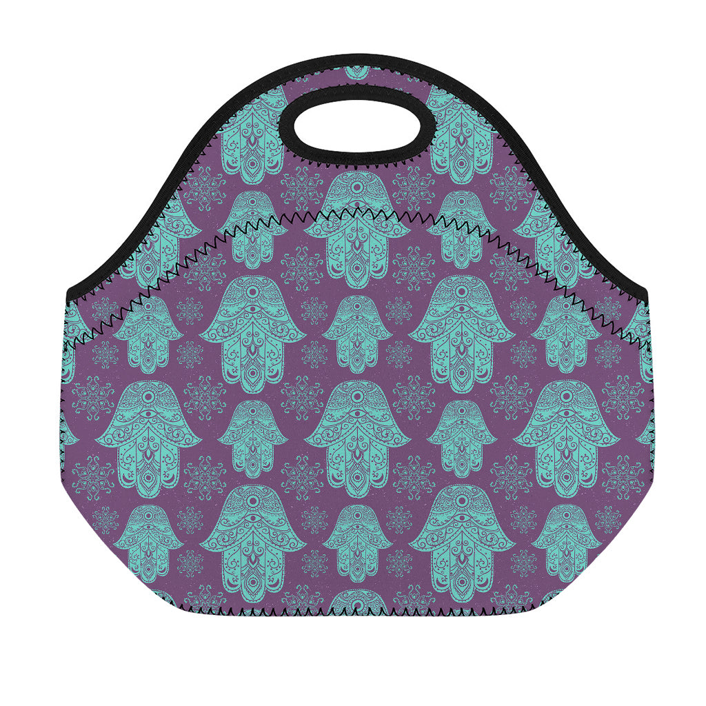 Turquoise Hamsa Pattern Print Neoprene Lunch Bag