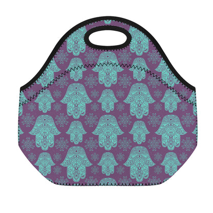 Turquoise Hamsa Pattern Print Neoprene Lunch Bag