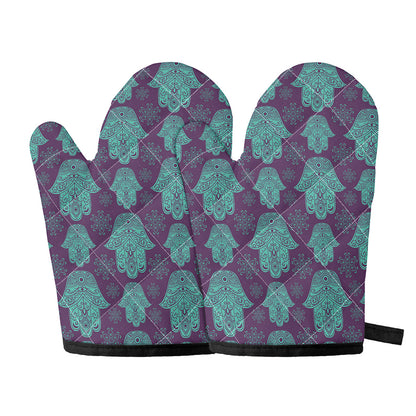 Turquoise Hamsa Pattern Print Oven Mitts