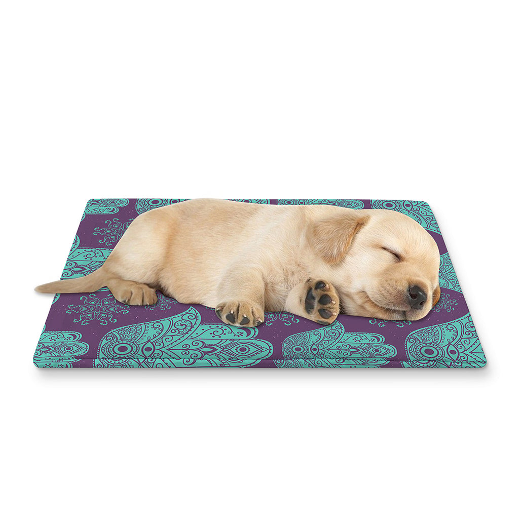 Turquoise Hamsa Pattern Print Pet Cooling Mat Cover