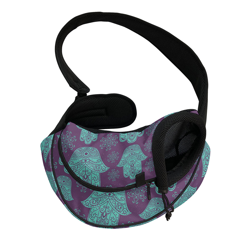 Turquoise Hamsa Pattern Print Pet Sling Carrier