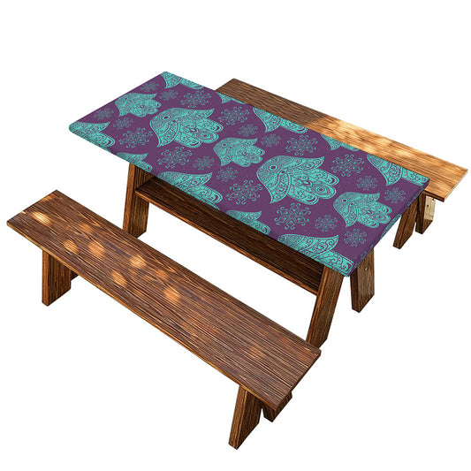 Turquoise Hamsa Pattern Print Picnic Table Cover