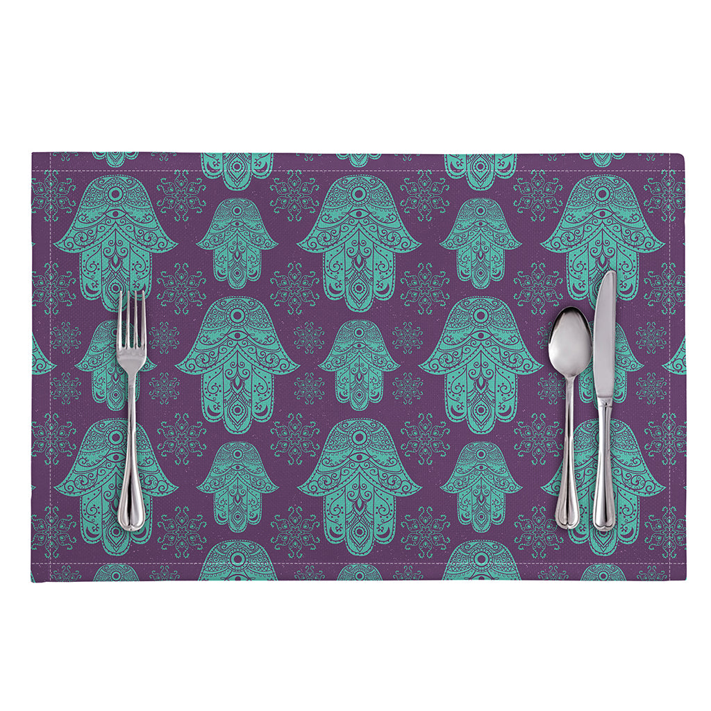 Turquoise Hamsa Pattern Print Placemat