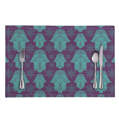 Turquoise Hamsa Pattern Print Placemat