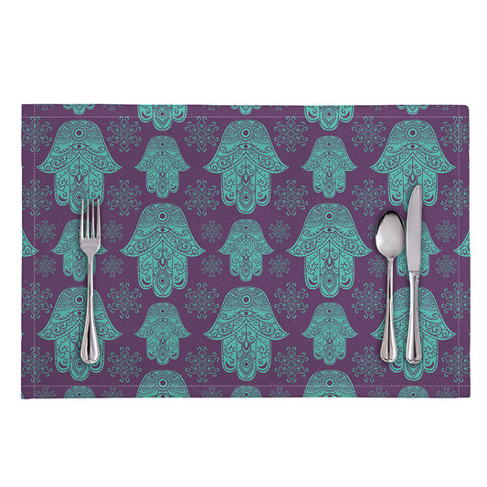 Turquoise Hamsa Pattern Print Placemat