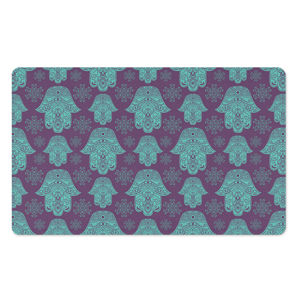Turquoise Hamsa Pattern Print Polyester Doormat