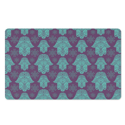Turquoise Hamsa Pattern Print Polyester Doormat