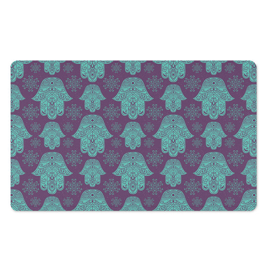 Turquoise Hamsa Pattern Print Polyester Doormat