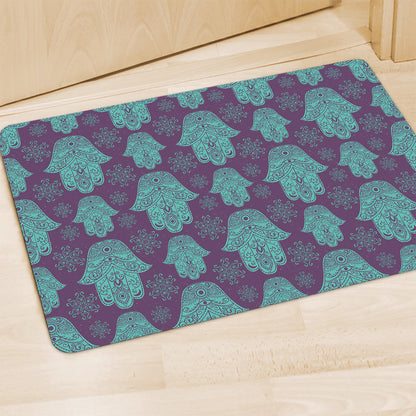Turquoise Hamsa Pattern Print Polyester Doormat
