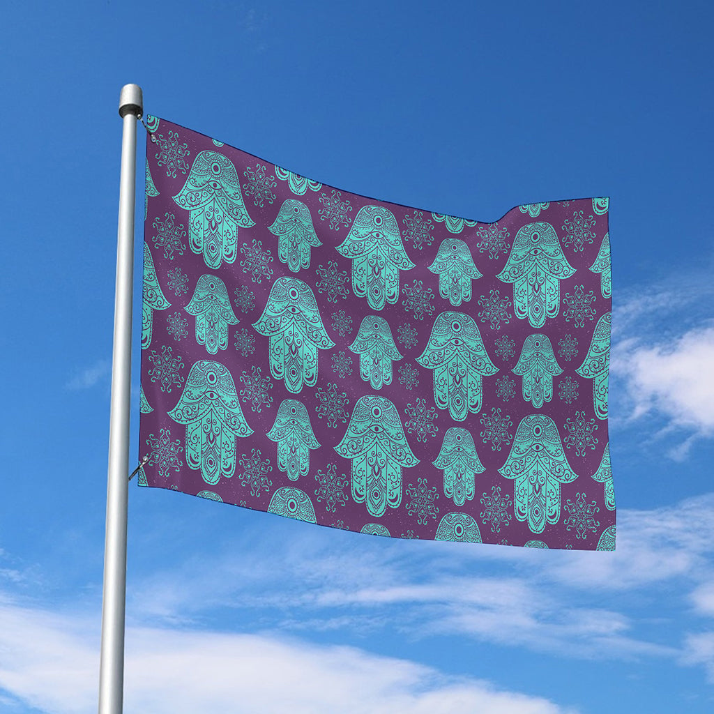 Turquoise Hamsa Pattern Print Polyester Flag