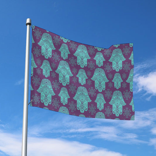 Turquoise Hamsa Pattern Print Polyester Flag
