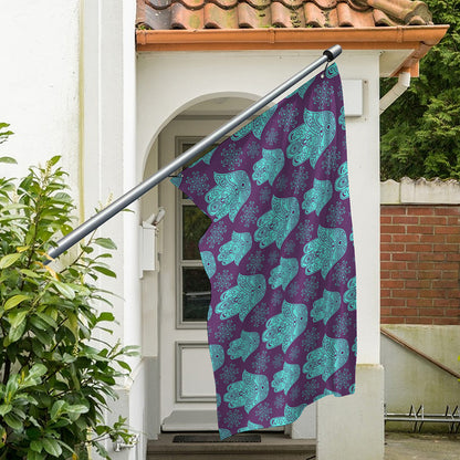 Turquoise Hamsa Pattern Print Polyester Flag