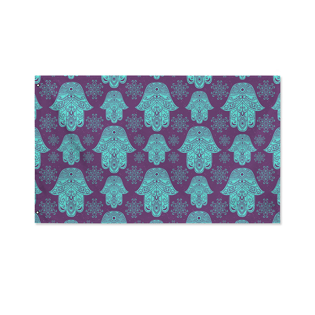 Turquoise Hamsa Pattern Print Polyester Flag