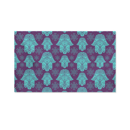 Turquoise Hamsa Pattern Print Polyester Flag