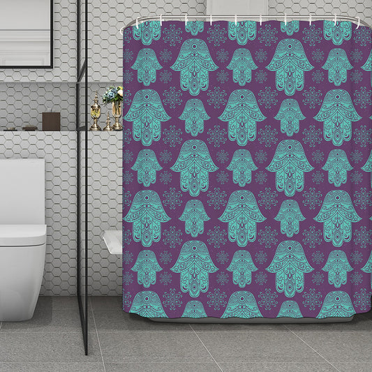 Turquoise Hamsa Pattern Print Polyester Shower Curtain