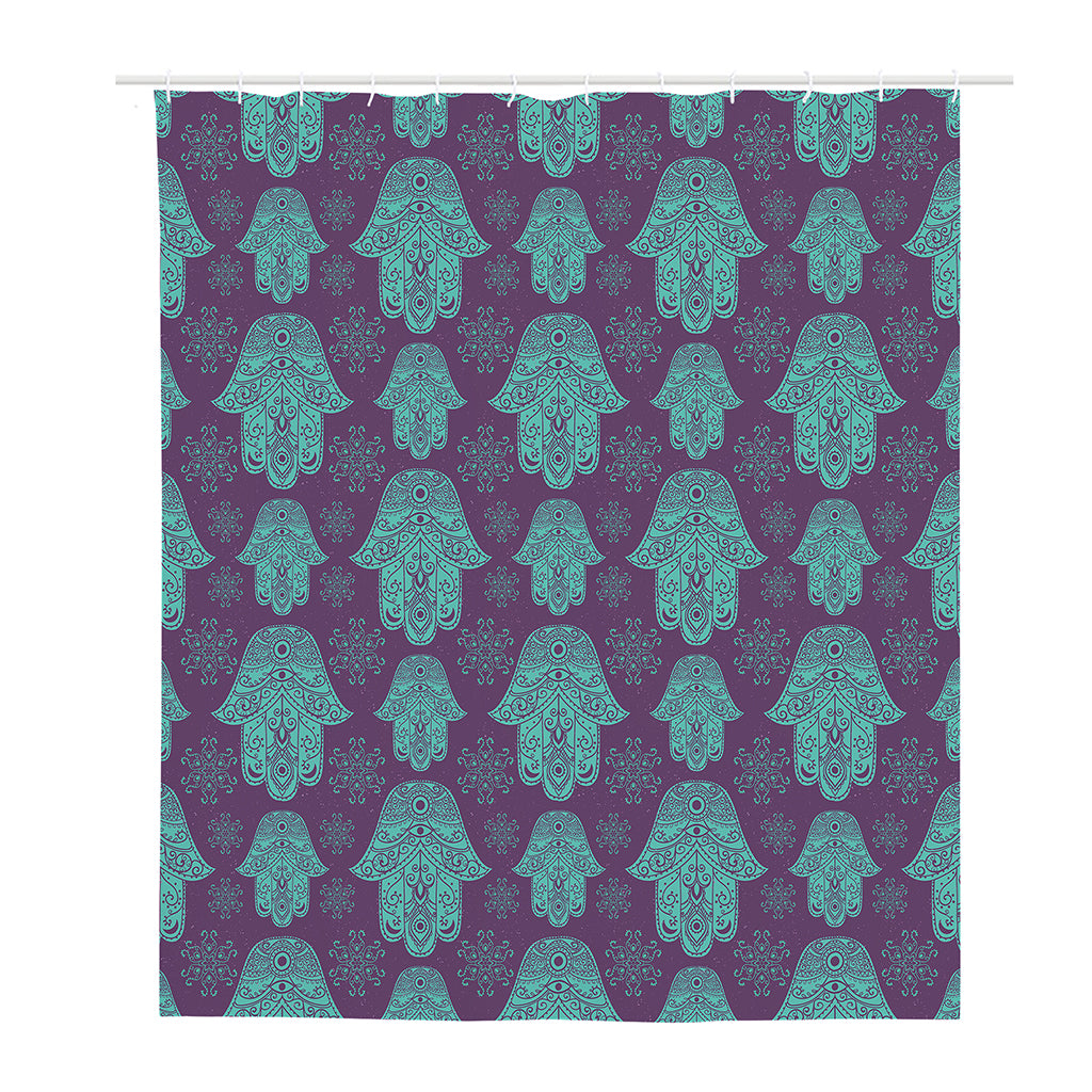 Turquoise Hamsa Pattern Print Polyester Shower Curtain