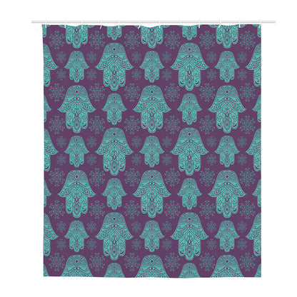 Turquoise Hamsa Pattern Print Polyester Shower Curtain