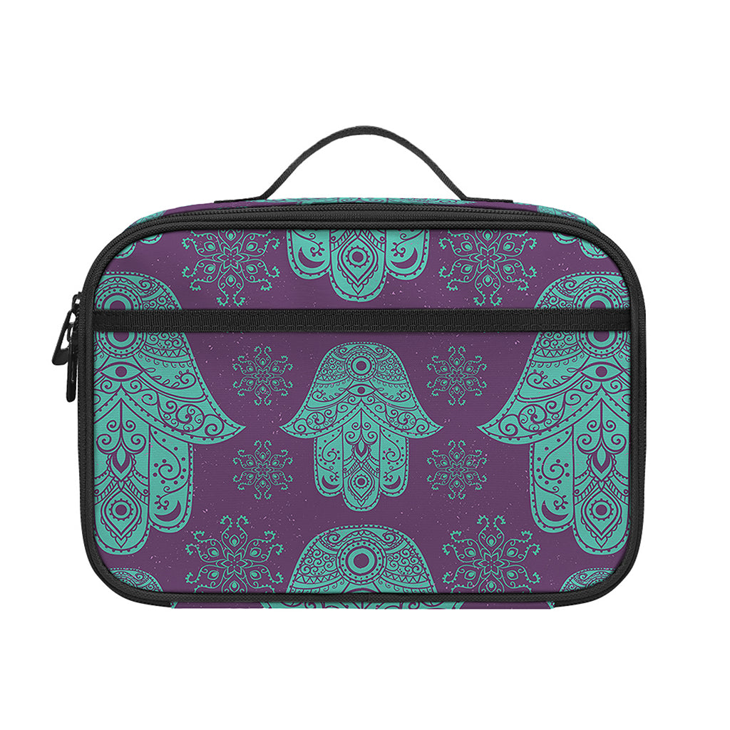 Turquoise Hamsa Pattern Print Portable Lunch Bag