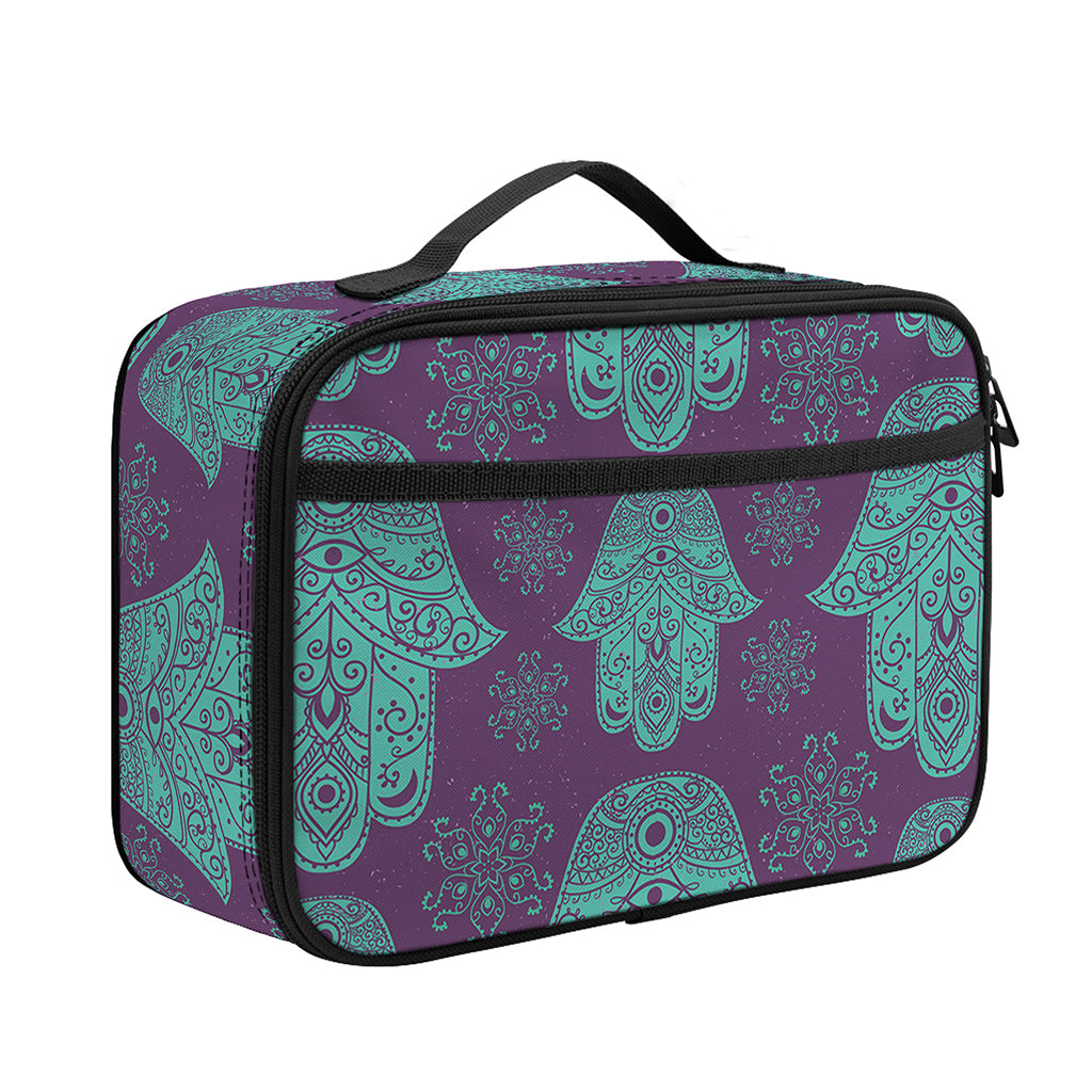 Turquoise Hamsa Pattern Print Portable Lunch Bag