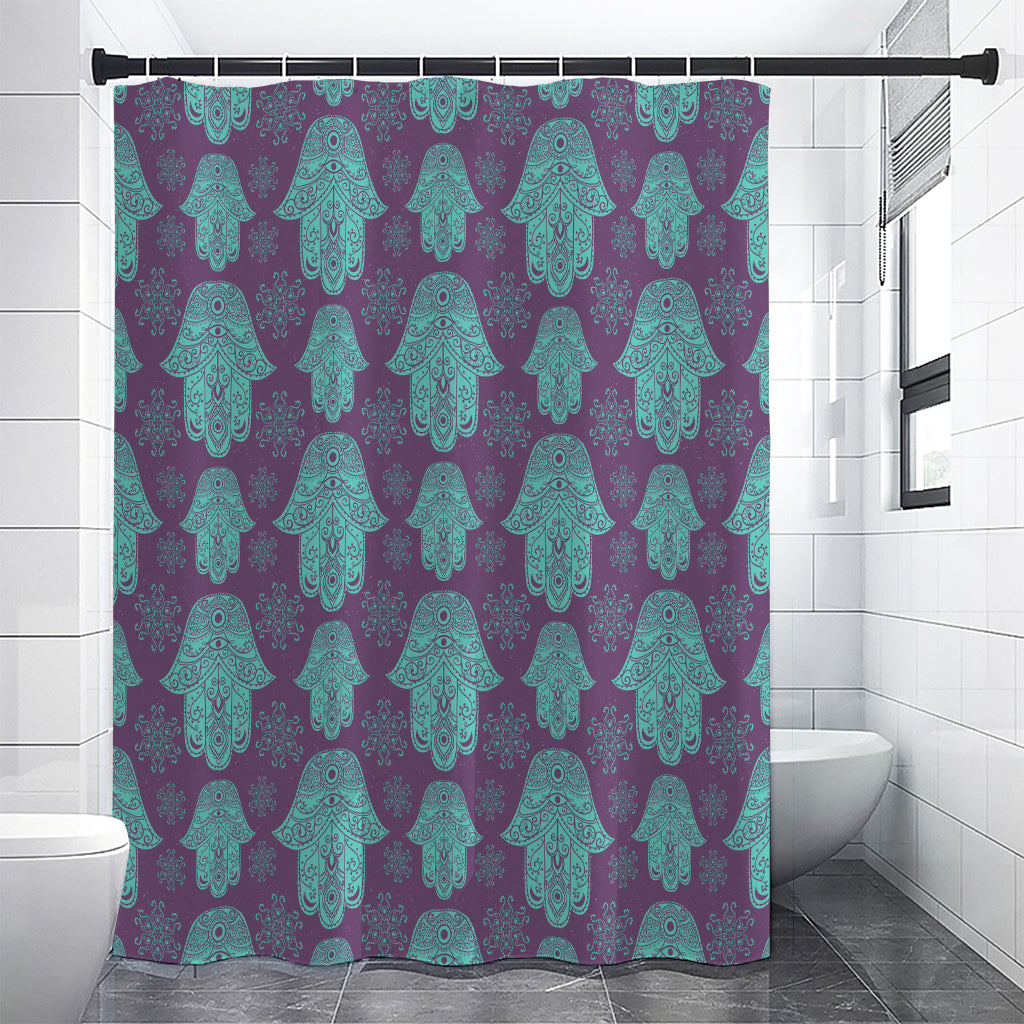 Turquoise Hamsa Pattern Print Premium Shower Curtain