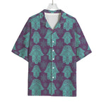 Turquoise Hamsa Pattern Print Rayon Hawaiian Shirt