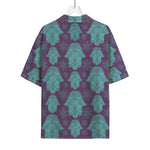 Turquoise Hamsa Pattern Print Rayon Hawaiian Shirt