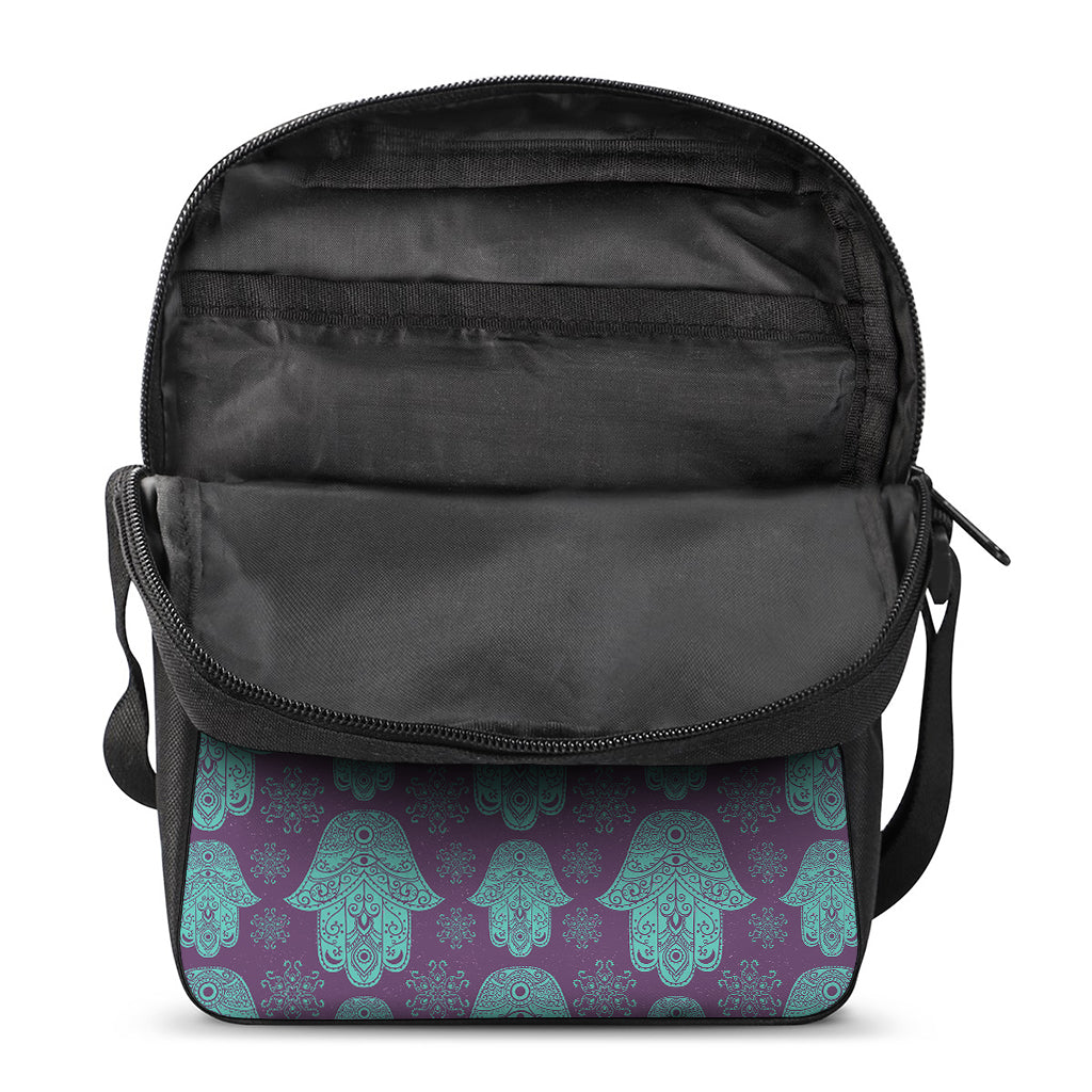 Turquoise Hamsa Pattern Print Rectangular Crossbody Bag