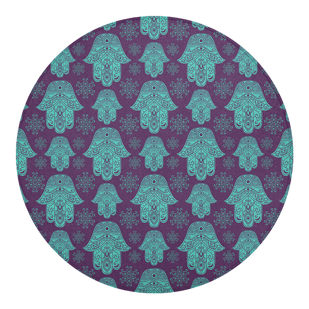 Turquoise Hamsa Pattern Print Round Blanket