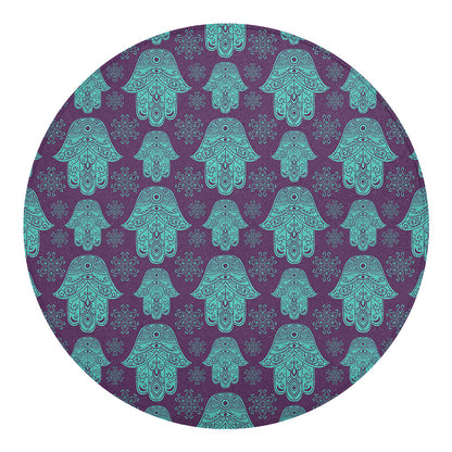 Turquoise Hamsa Pattern Print Round Blanket