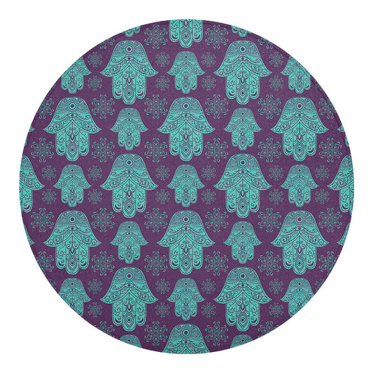 Turquoise Hamsa Pattern Print Round Blanket