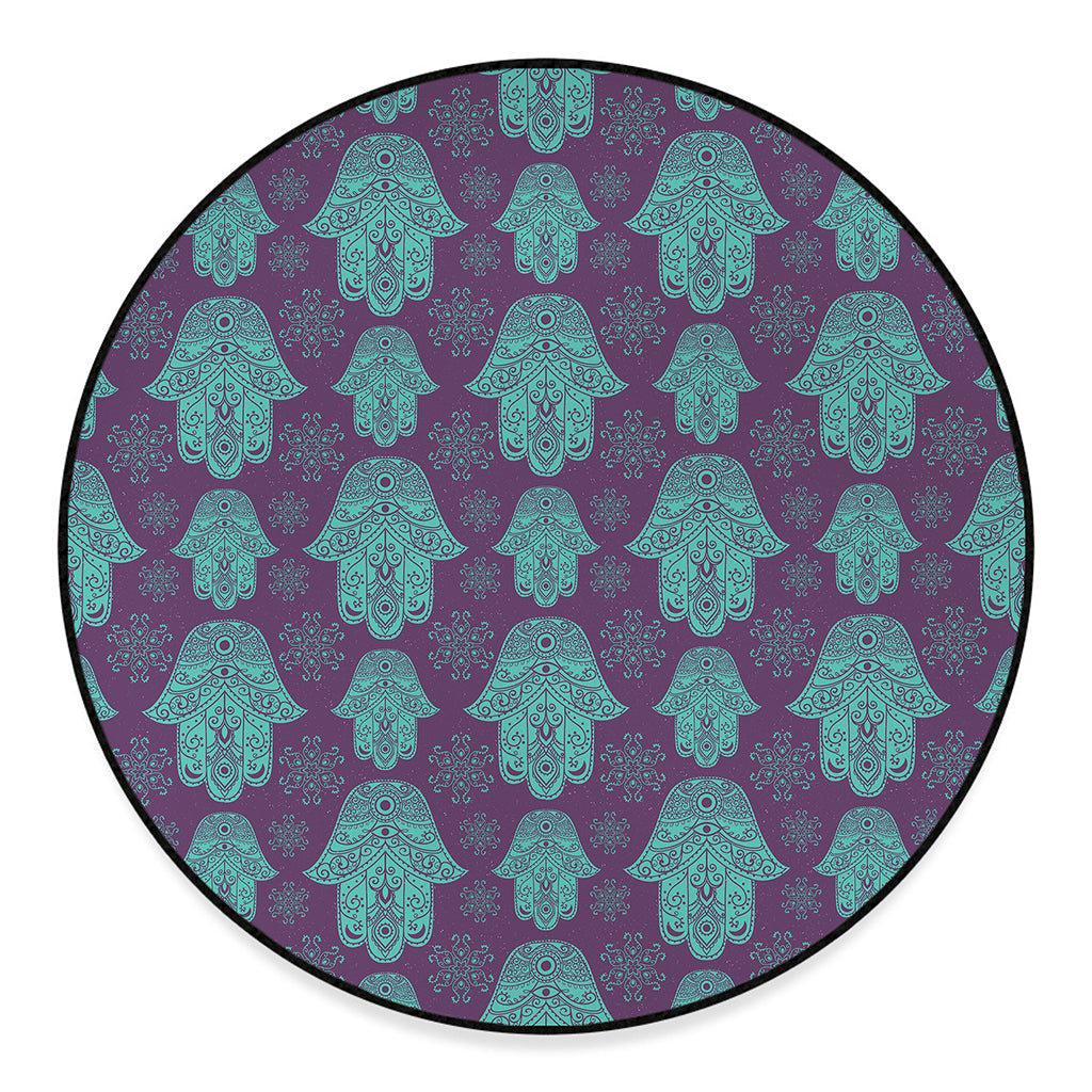 Turquoise Hamsa Pattern Print Round Floor Mat