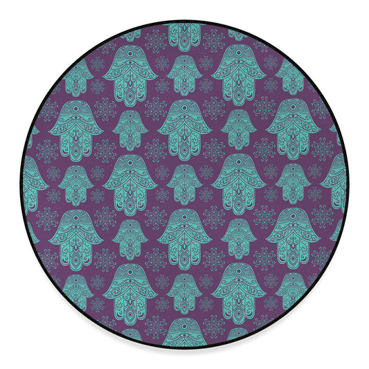 Turquoise Hamsa Pattern Print Round Floor Mat
