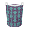 Turquoise Hamsa Pattern Print Round Laundry Basket