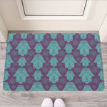 Turquoise Hamsa Pattern Print Rubber Doormat