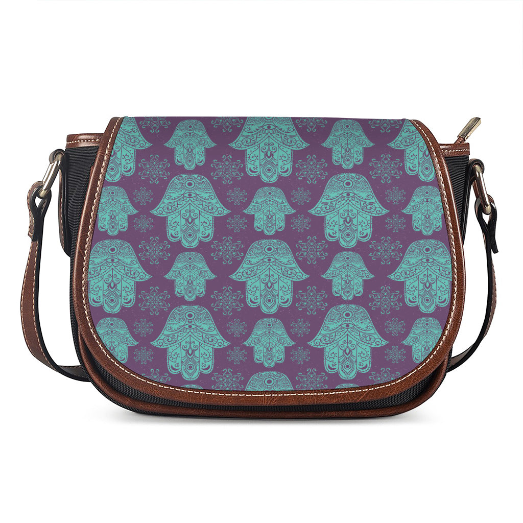 Turquoise Hamsa Pattern Print Saddle Bag