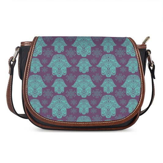 Turquoise Hamsa Pattern Print Saddle Bag
