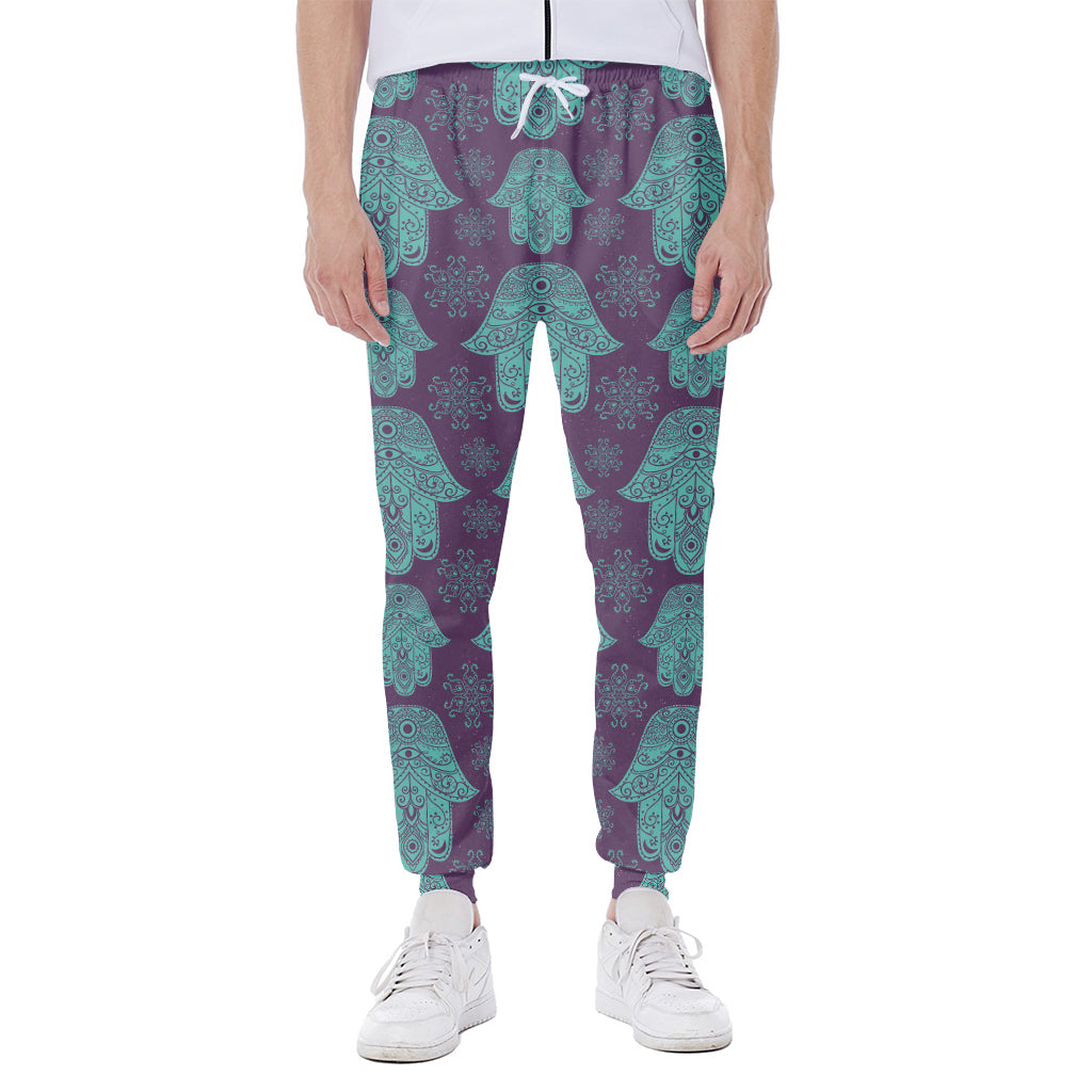 Turquoise Hamsa Pattern Print Scuba Joggers