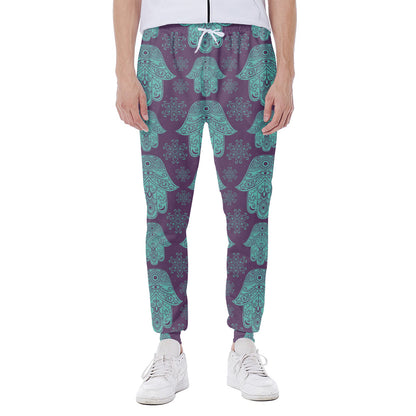 Turquoise Hamsa Pattern Print Scuba Joggers