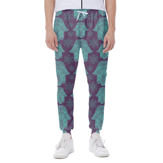 Turquoise Hamsa Pattern Print Scuba Joggers