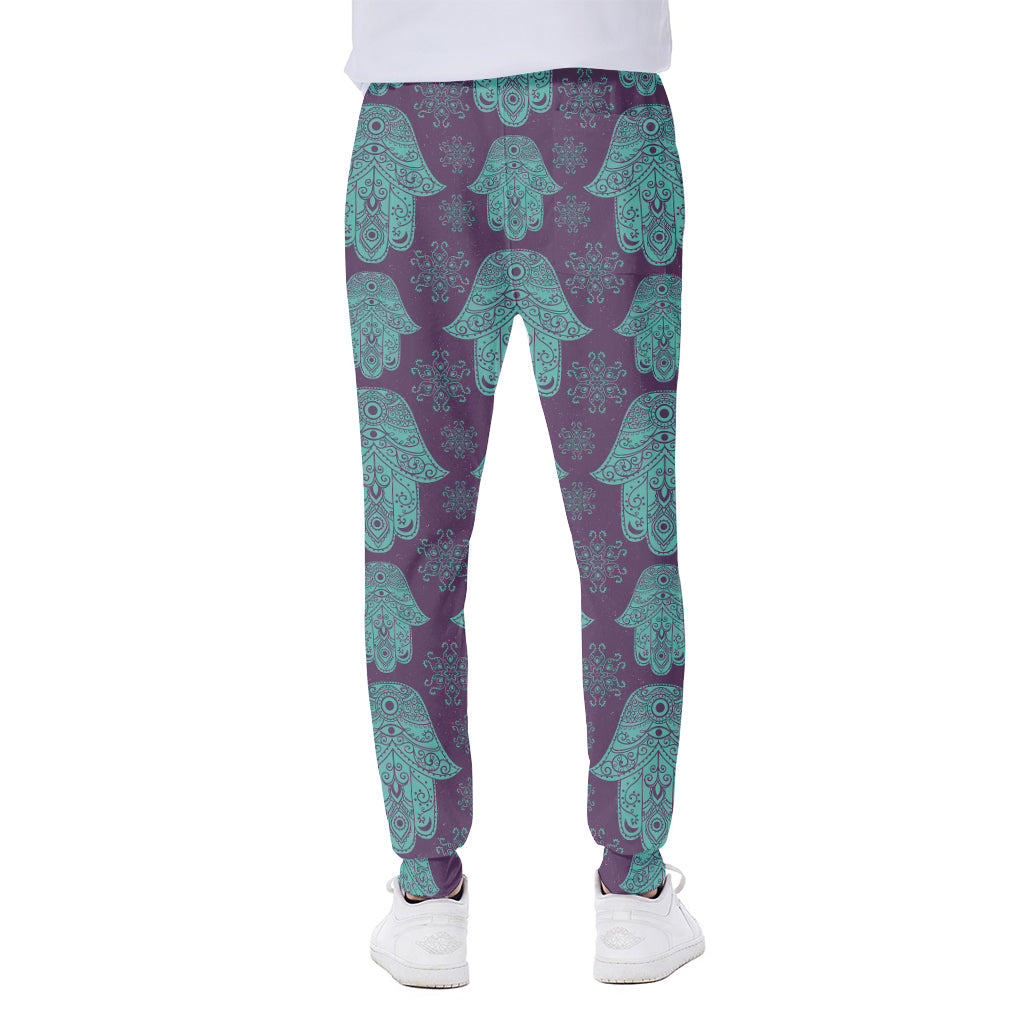 Turquoise Hamsa Pattern Print Scuba Joggers