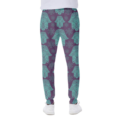 Turquoise Hamsa Pattern Print Scuba Joggers