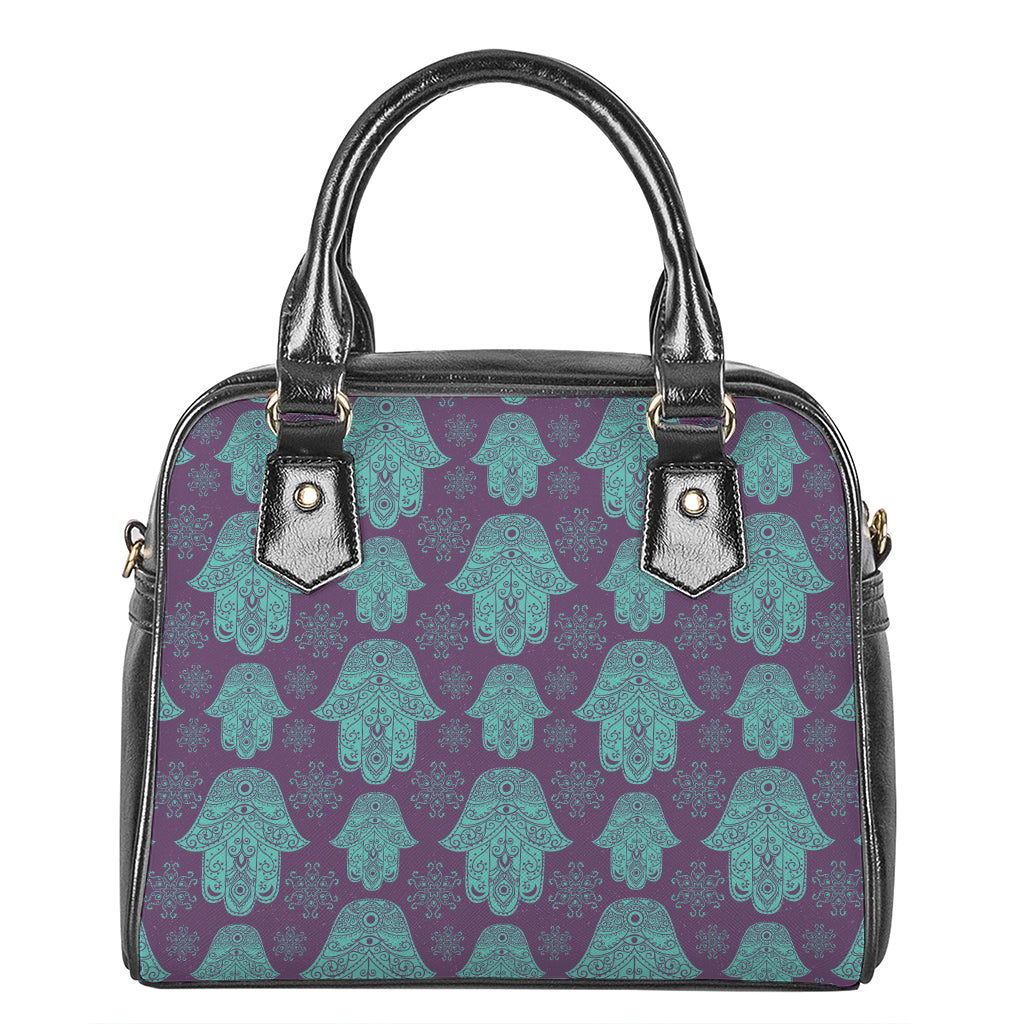 Turquoise Hamsa Pattern Print Shoulder Handbag