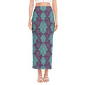 Turquoise Hamsa Pattern Print Side Slit Maxi Skirt