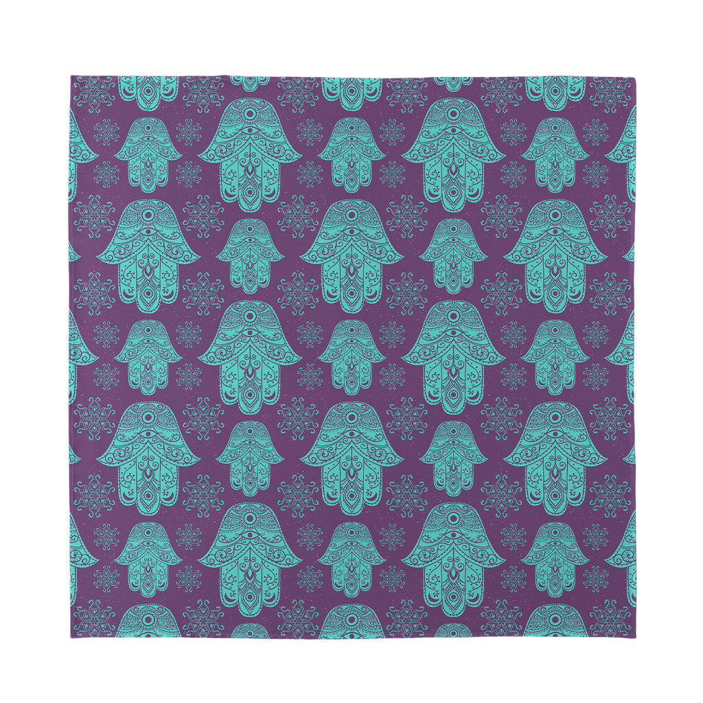 Turquoise Hamsa Pattern Print Silk Bandana