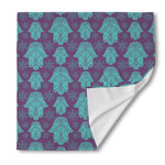 Turquoise Hamsa Pattern Print Silk Bandana